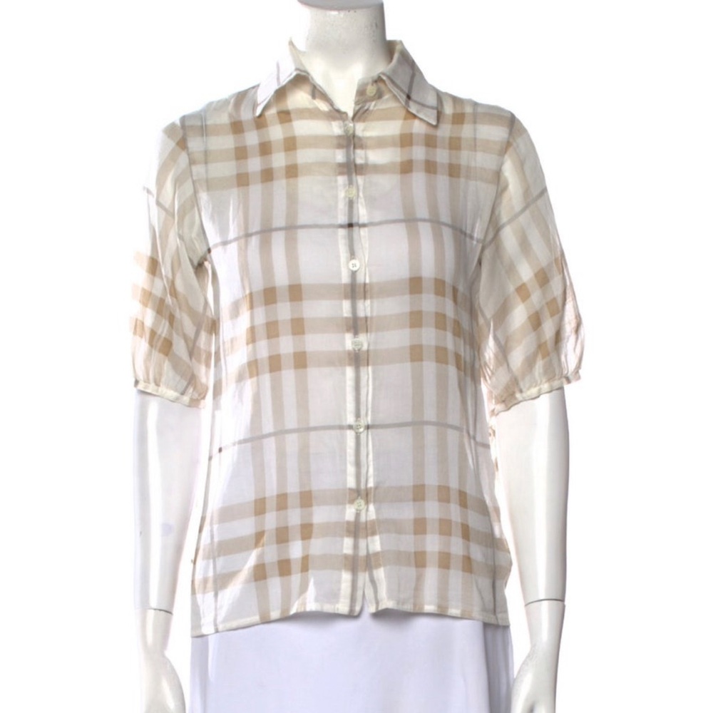 Burberry Beige and White Plaid Button-Down Shirt